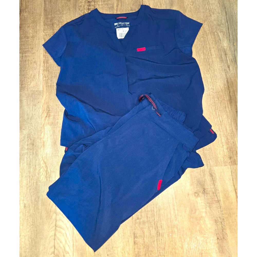 AriatTEK Women's Scrub Set M Navy Solid Knit Polyester/Spandex Top & Pants